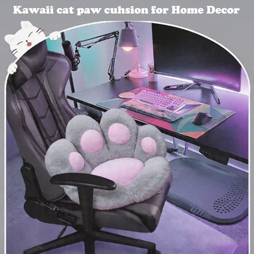 DOBUONO Cat Paw Cushion Office Chair Cushion Comfy Plush Gaming Chair Cushion Cute Seat Cushions for Girl, Cute Gaming Acessories Room Decorate 28"x 24" (Gray) - color: Gray