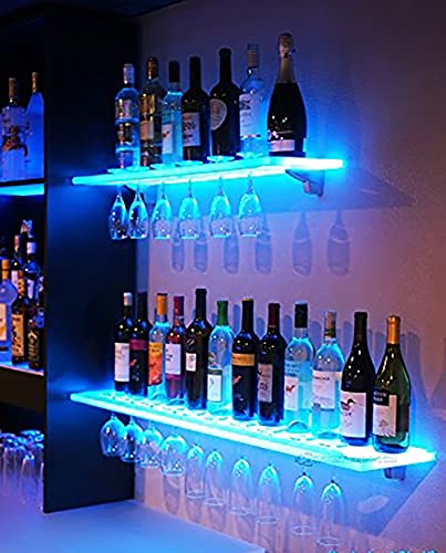 Liquor Bottle Display Shelf with Glass Racks, 2 Pack Bar Shelves for Liquor Bottles 36 in Led Bar Shelf LED Shelves Commercial Illuminated Bar Home Wall Mounted Racks with Remote Control