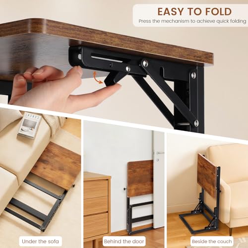 Folding Side Table, Adjustable C-Shaped End Table for Couch, Metal Frame TV Tray Table for Sofa Living Bedroom Bedside Coffee Small Spaces (Brown, 23.6" L x 15.8" W) - size: 23.6"L x 15.8"W