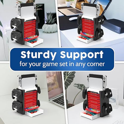 Skywin NS Compatible Nintendo Switch Games Holder, Nintendo Switch Stand, Game Disk Rack, Controller Organizer, Switch Holder Stand for Gamers, Nintendo Switch Accessories (White) - color: White