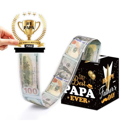 Papa Birthday Money Box for Cash Pull, Happy Birthday Black Gold Boxes Gifts for Money Pull Out Card, for Men, 50Pcs Transparent Bags - color: Black