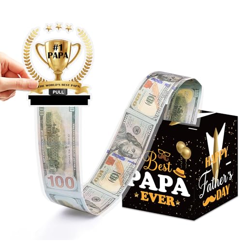 Papa Birthday Money Box for Cash Pull, Happy Birthday Black Gold Boxes Gifts for Money Pull Out Card, for Men, 50Pcs Transparent Bags - color: Black