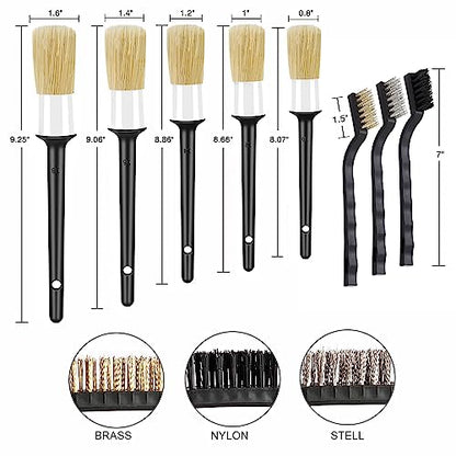 HMPLL 10pcs Car Detailing Kit, Premium Detailing Brush Set Includes 5 Soft Car Detailing Brushes, 3 Wire Brush, 2 Air Vent Brush for Cleaning Car Interior and Exterior Detailing, White - color: white