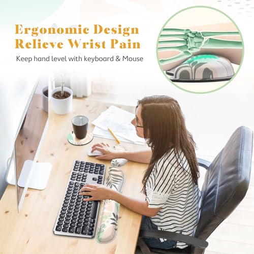 Gimars Enlarge Silky and Superfine Fabric Gel Memory Foam Keyboard Wrist Rest Set, Ergonomic Keyboard Mouse Wrist Support for Typing Pain Relief, Comfort for Office, Gaming, Computer-Morandi Beige - color: Morandi Beige, size: 3-piece set (keyboard rest+m