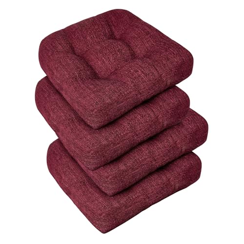 downluxe Chair Cushions for Dining Chairs 4 Pack, Tufted Indoor Chair Pads with Non-Slip Bottom, U-Shaped Kitchen Chair Cushions, 18"x18"x4", Burgundy - color: Burgundy, size: 18"x18"x4"(4 Pack)