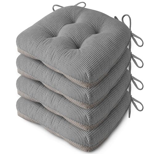 Indoor Kitchen Chair Cushions Set of 4 18"X16.5"X3" Soft Anti Slip Dining Chair Pads Tufted Kitchen Seat Cushion with Ties, Grey - color: Grey