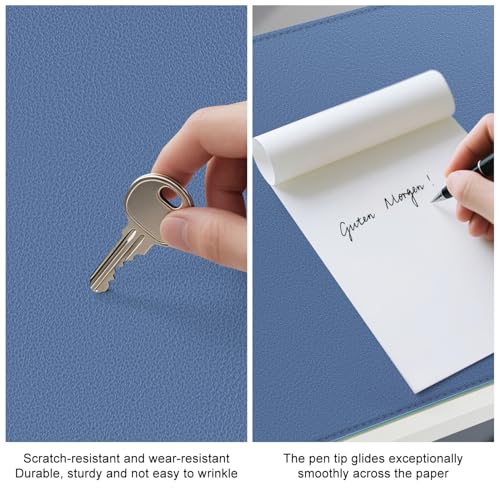 Dual Sided Leather Desk Mat - Waterproof Desk Pad - Ideal for Large Mouse Pad and Desk Mats on Top of Desks (Blue, 25"*13") - color: Blue, size: 25" x 13"