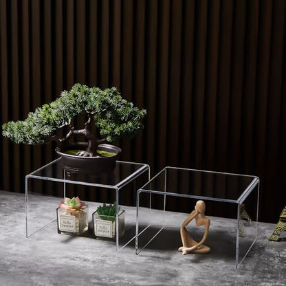 RattanView 2 Pcs 9 Inch Large Acrylic Risers Display Stands 5 mm Thick Acrylic Shelf Riser Showcase for Collectibles Jewelry Cupcakes Food Figures Perfume Cabinet (Clear) - color: Clear, size: 9 Inch, 5 mm