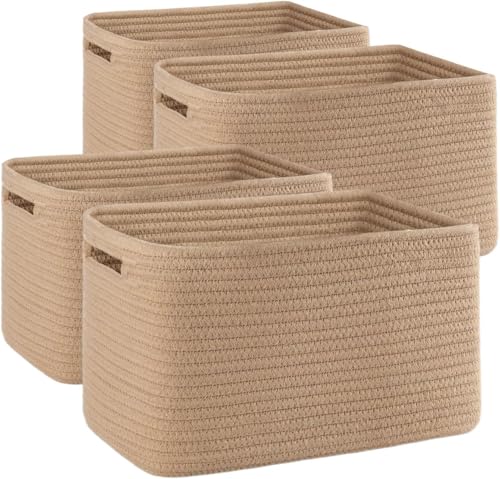 OIAHOMY 4 Pack Storage Baskets for Organizing, Cube Storage Bins for Shelves, Rectangle Storage Baskets With Handles, Woven Baskets for Storage, 12.7''Lx9''Wx7.8''H, Yellow - color: Yellow, size: 12.7x9x7.8inch
