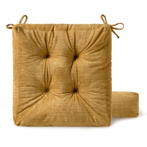 Chair Cushions for Dining Chairs, Seat Cushions for Kitchen Chairs | Chair Pads with Ties and Non Slip Backing (2, Ginger, 16.5 x 16.5 x 4 inches) - color: Ginger, size: 16.5 x 16.5 x 4 inches