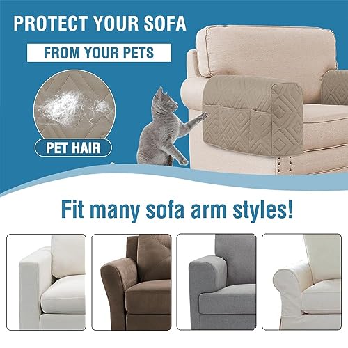 H.VERSAILTEX Armrest Covers for Sofa Water Resistant Couch Arm Covers Remote Control Holder Sofa Armrest Organizer for Magazine, Tablet, Phone, iPad(Set of 2, Khaki/Beige) - color: Double Diamond-khaki/Beige