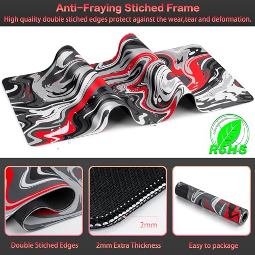 Canjoy Gaming Mouse Pad, Fluid Pattern Mouse Pad 31.5x11.8inch Large Extended Computer Mouse Mat Keyboard Full Desk Mousepad for Gaming, Office, Home - color: Red-Black Fluid, size: 800*300mm