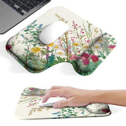 Ergonomic Mouse Pad with Gel Wrist Rest (1"& 1.2" Dual Height) - Mouse Pads Compact Mousepad Desk Mat Office, Gaming & Carpal Tunnel Relief | Non-Slip Rubber Base Wildflower Garden - color: Wildflower Garden