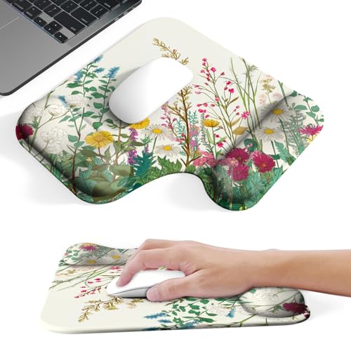Ergonomic Mouse Pad with Gel Wrist Rest (1"& 1.2" Dual Height) - Mouse Pads Compact Mousepad Desk Mat Office, Gaming & Carpal Tunnel Relief | Non-Slip Rubber Base Wildflower Garden - color: Wildflower Garden