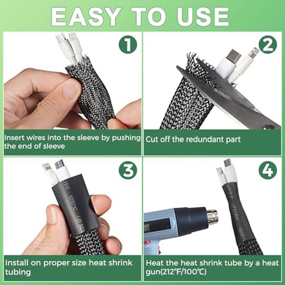132 ft Expandable Braided Cable Sleeve Wire Loom PET Wiring Sleeving, Mesh Automotive Split Sheathing Wrap Management Heat Shrink for Audio and Other Home Device (1/2 in, 1/4 in, 3/8 in,3/4 in,Black) - color: Black