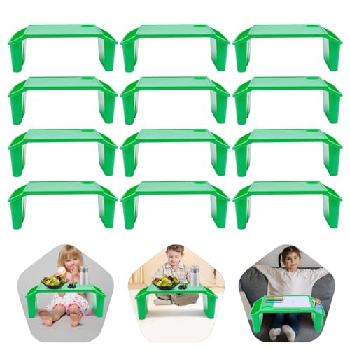 12 Pcs Kids Lap Desk Tray, Kindergarten Children's Tray with Side Pockets, Portable Lap Bed Table, Student Lap Desk, Plastic Breakfast Laptop Trays for Writing Eating Game Classroom Snacks Boy Girl
