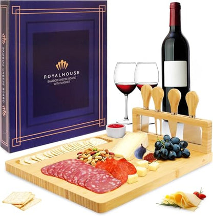 Personalized Cheese Board and Knife Set with Magnetic Holder, Serving Tray for Crackers, Meat, and Wine, Anniversary - style: Personalized Cheese Board Set with Magnet Hold