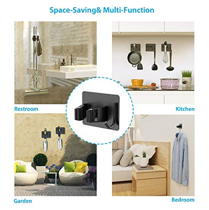 homeasy Mop Broom Holder No Drill, Mop Broom Organizer Wall Mounted Heavy Duty with Hooks Hanger, Self Adhesive Stainless Steel 6Pcs for Bathroom, Kitchen, Office (Black) - color: Black