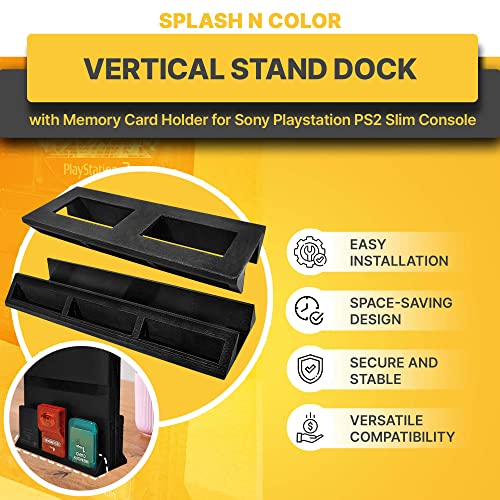 Vertical Stand Dock with Memory Card Holder Compatible with Sony PlayStation PS2 Slim Console - Space Saving, Convenient Accessory for Gaming Setup and Organization of Game Saves