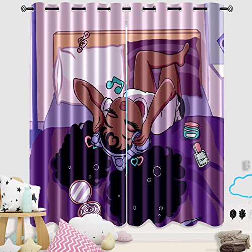 Curtain, Blackout, Rod Pocket, 82 in x 84 in, African American, Black Girl, Purple, Living Room, 2 Count - color: Multi 01, size: 41"W x 84"L (Pack of 2)