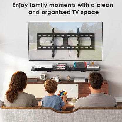 3-in-1 TV Wall Mount & Floating Shelves Kit, Fits 37–75" TVs, Wall-Mount TV Bracket with 2 Wooden Shelves, Max VESA 600×400 mm, for Living Room, Game Room, Bedroom