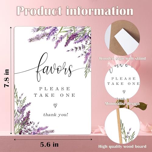 Favors Please Take One Sign, Lavender Bridal Shower Decor, Wedding Reception Table Decorations, Engagement Decorations, Floral Wooden Sign with Stand for Wedding Reception And Bridal Party Decor, 31 - color: Favors Please31