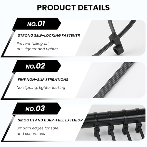 Heavy Duty Zip Ties with Screw Hole, 75lbs Tensile Strength, 7.5 Inch Mountable Cable Ties for Indoor & Outdoor Use, 50PCS Black Nylon Universal Cable Tie Buckle - size: 50PCS
