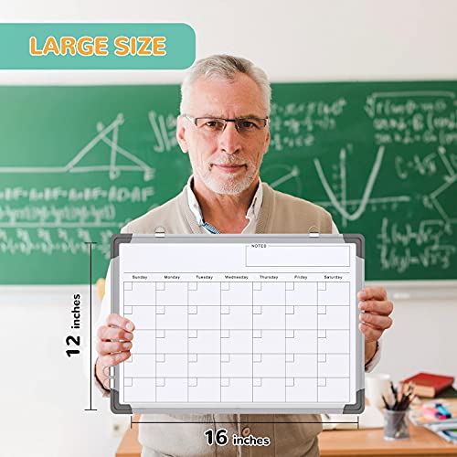 Monthly Calendar Whiteboard for Wall, 16x12 Inches Dry Erase Board, Small Magnetic White Board, Double-Sided Hanging Board for Office School Home Kitchen, Portable Board for Drawing Planning Memo - style: Whiteboard 16X12 Silver