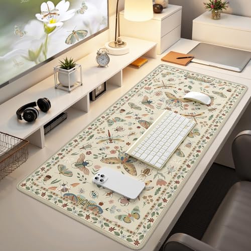 iCasso Beige Large Mouse Pad, Desk Matt for Desktop, XXL Desk Mat for Keyboard and Mouse, Anti-Slip Big Mousepad Computer Mat with Stitched Edges - color: Insect-beige