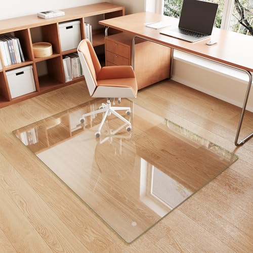 Glass Chair Mat 46" x 60" Heavy Duty Tempered Glass Office Chair Mat, Glass Floor Mat with Round Corner and Polished Edge for Smooth Glide, Office Chair Mat for Carpet, Hardwood Floor - color: Transparent, size: 60" x 46"