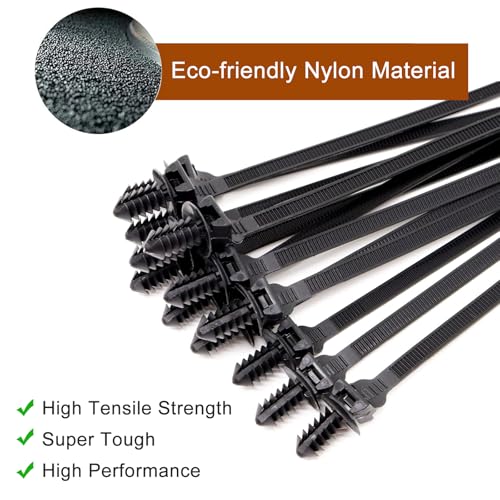 Nylon Push Mount Cable Zip Tie, 8.3" Heavy Duty Nylon Push Mount Self Locking Assortment for Indoor Wire Tying- Black 8.3x0.2inch 40 Pack - size: 8.3x0.2inch (40Pcs)