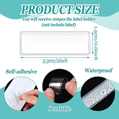 Jeyiour 100 Pcs Label Holders Adhesive Nameplate Pockets Storage Bin Labels Index Card Holder Shelf Plastic Peel Stick for Classroom Supermarket Bookshelf Library Student Box Drawer (2 x 0.6 Inch) - size: 2 x 0.6 Inch