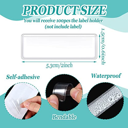 Jeyiour 100 Pcs Label Holders Adhesive Nameplate Pockets Storage Bin Labels Index Card Holder Shelf Plastic Peel Stick for Classroom Supermarket Bookshelf Library Student Box Drawer (2 x 0.6 Inch) - size: 2 x 0.6 Inch