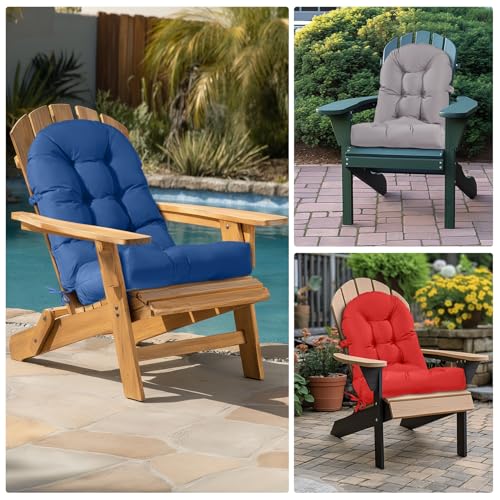 Adirondack Chair Cushion Tufted Waterproof Outdoor Rocking Chair Cushions with Ties Anti-Slip High Back Patio Chair Cushions for Patio Furniture Cushions - color: Blue