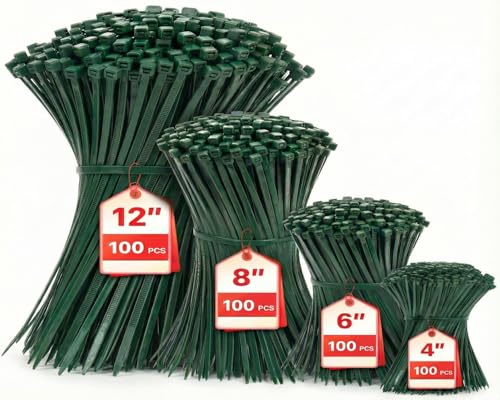 Zip Ties Assorted Sizes(4”+6”+8”+12”), 400 Pack, Green Cable Ties,Multi-Purpose Self-Locking Nylon Cable Cord Management,Plastic Wire Ties for indoor and outdoor use. - color: Green, size: 4+6+8+12-Inch(400PCS Set)