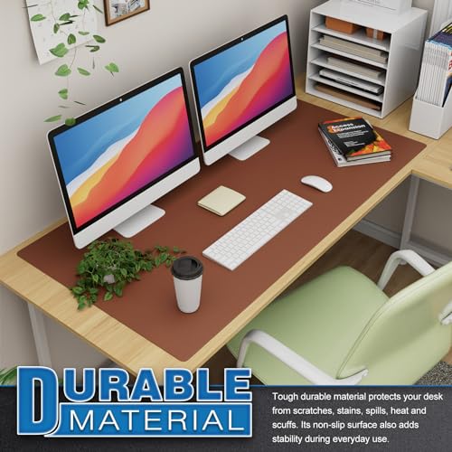 K KNODEL Large Office Leather Desk Mat, Mouse and Keyboard Pad, Computer and Laptop Mat, Desktop Protector and Cover, Writing Pad and Blotter (47.2"x23.6", Brown) - color: Brown, size: 47.2" x 23.6"