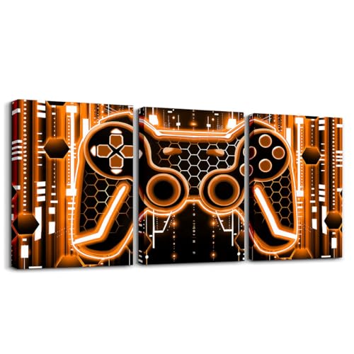 Feelyou Kids Gamer Canvas Wall Art for Living Room Bedroom Honeycomb Gaming Wall Painting Posters Gamepad Picture Wall Decor Boys Girls Game Console Controller Teens Bathroom Wall Art 12"x16"x 3Pcs - color: Multi A09