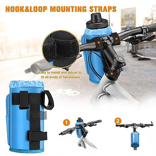 FINPAC Cup Holder for Bike, Universal Water Bottle Holder with Phone Pockets for Stroller Walker Golf Cart Rollator and Scooter, Outdoor, Biking - Blue - color: Blue
