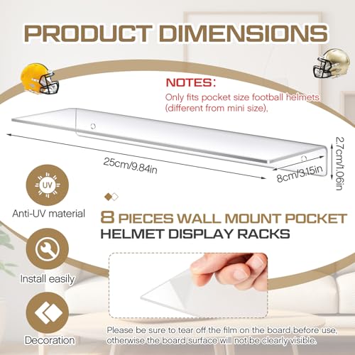 Colingmill Wall Mount Pocket Size Helmet Display Racks 9.84 x 3.15 x 1.06 Inches Acrylic Pocket Size Football Helmet Display Racks 16 Team for Collecting Game Helmets - color: Clear