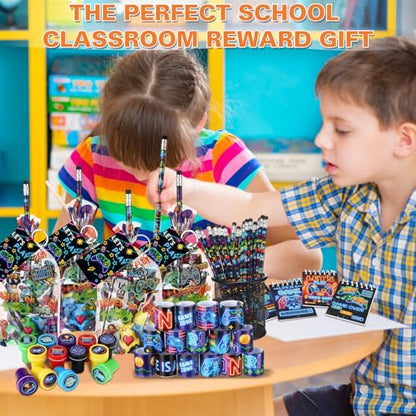 Sayglossy 331 Pcs Video Game Party Favors Set Includes Gift Bags Pencils Notebook Sharpener Slap Bracelets Rings Keychains 3D Puffy Stickers Stamper Gamer Party Favors Birthday (Neon) - style: Neon