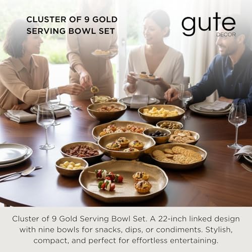 9 Cluster Decorative Bowls Bright Gold Brass Snack Tray Bowl Chip & Dip Serving Piece Strong Brass Centerpiece Beautiful Room Accent & Entertaining Parties Home Decor Wedding Gifts 22 Inch Decorative - color: Bright Gold Brass 9 Cluster 22"