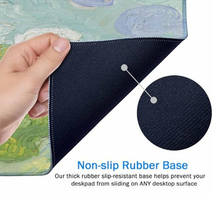 Large Extended Gaming Mouse Pad with Stitched Edges, Non-Slip Rubber Base Mouse Pad for Office, Computer, Keyboard, Laptop and Home Desk Pad 31.5X11.8 Inch Vincent Van Gogh Green Wheat Fields - color: Vincent Van Gogh Green Wheat Fields, size: 31.5" x 11.