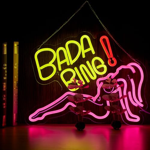 Bada Bing Neon Girl Sign for Wall Decor Lady Led Light for Bedroom Pub Store Man Cave Party Dimmable Sopranos Art Sign - color: Yellow + Pink
