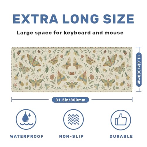 Vintage Insects Desk Mat Gaming Large Mouse Pad Moth Beetle Botanical Nature Mousepads Computer Keyboard Pad Mouse Mat Laptop Mat 31.5 x 11.8 Mouse Pads for Desk Home Office Gaming - color: Vintage Insects, size: 31.5" x 31.5"