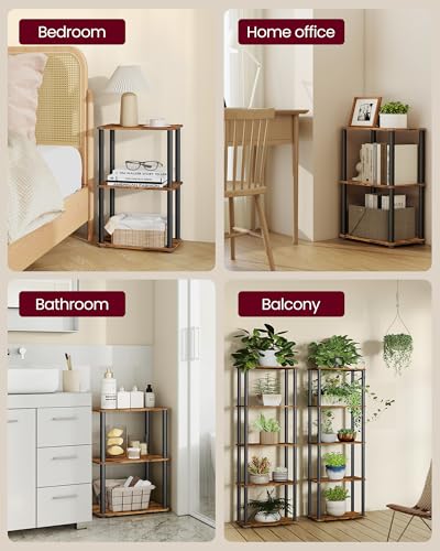 VASAGLE Superfast Toolless Assembly, 3-Tier Shelf for Living Room, Standing Shelf, Bookshelf, Bedroom, Kitchen, 9.4 x 15 x 27.8 Inches, Rustic Brown and Ink Black ULLS153K01 - color: Rustic Brown + Ink Black, size: 3 Tiers (15"W)