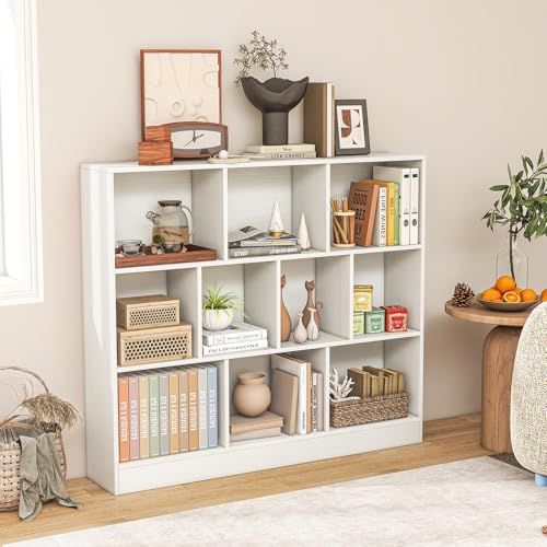 Giantex 10 Cube Bookcase, 4-Tier Freestanding Bookshelf w/ 10 Open Compartments, 2 Anti-Tipping Kits, Modern Display Cabinet, 41" Wood Cubby Storage Organizer for Living Room, Bedroom, White - color: White, size: 47.5" x 9.5" x 41"