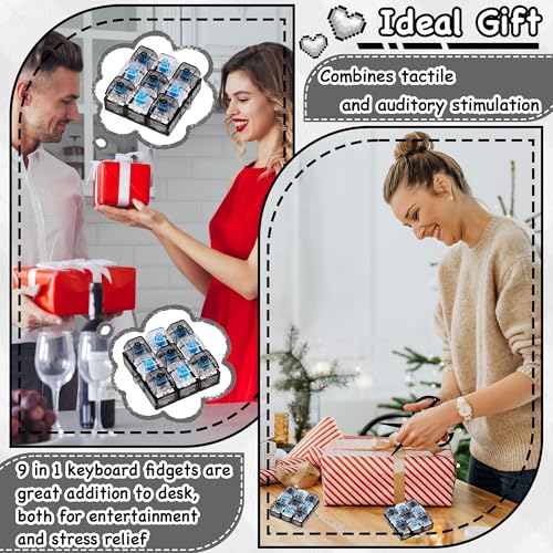 Keyboard Fidget Toy, Keyboard Keychain Fidget Toys, 9-in-1 Clicker Fidget Toy, Stress Relief Desk Decompression Button, Anxiety Relief Valentine's Day Gifts (2 Color-Clear Black) - color: 2 Color-clear Black
