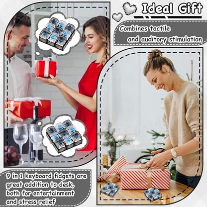 Keyboard Fidget Toy, Keyboard Keychain Fidget Toys, 9-in-1 Clicker Fidget Toy, Stress Relief Desk Decompression Button, Anxiety Relief Valentine's Day Gifts (2 Color-Clear Black) - color: 2 Color-clear Black