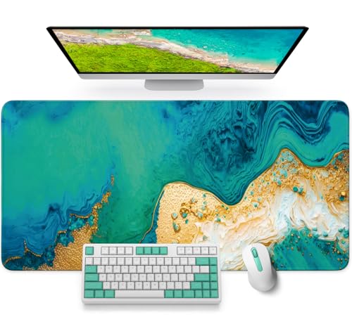 Large Mouse Pad for Desktop, Cute Desk Mat Pad Protector for Work & Gaming, Aesthetic Pretty Anti-Slip Laptop Blotter Cover for Office School Home Supplies, Emerald Shores, 31.5" x 11.8" - color: M-Emerald Shores, size: 31.5L x 11.8W inches