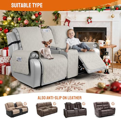VANSOFY Loveseat Recliner Cover with Console 100% Waterproof Sofa Slipcovers Non-Slip Reclining Couch Cover Split Sofa Covers Furniture Protector for Pets, Dogs(Beige) - color: Beige
